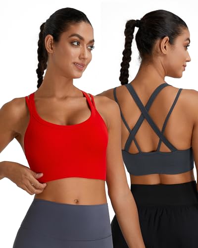 Image of Sports Bras for Women HIigh Support, Criss-Cross Back Padded Strappy High Impact Sports Bras for Women Large Bust