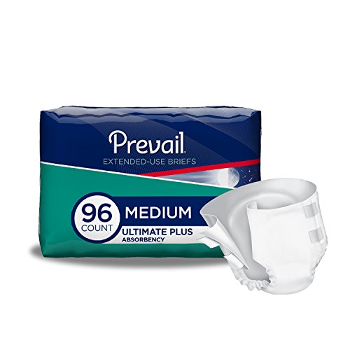 Prevail Extended Use Maximum Plus Absorbency Incontinence Briefs Medium 16 Count Breathable Rapid Absorption Discreet Comfort Fit Adult Diapers (Pack of 6)