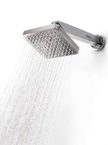 Image of KABA by ACQUASO 4x4 inch Inch Square Overhead Rain Shower Head with 9 inch Inch Stainless Steel Arm | High Pressure Chrome Finish Shower | Wall Mounted Shower for Luxury Bathroom (MAGNET)