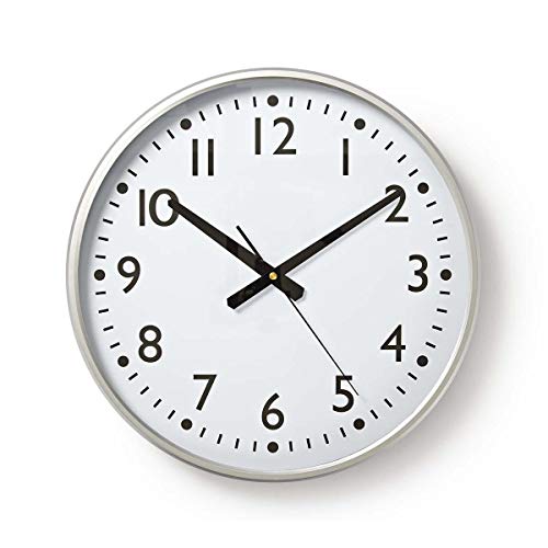 NEDIS Orologio da parete – Diametro: 380 mm – Plastica – Argento/Bianco