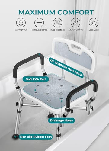 VFAUOSIT Shower Chair for Inside Shower, FSA/HSA Eligible 6-Height (550 lb) Shower Chair for Elderly and Disabled with Arms and Back, Shower Seats for Adults with Shower Bag, Bath Chairs for Seniors