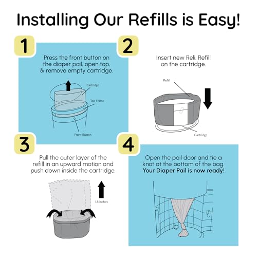Image of Reli. Diaper Pail Refill Bags Compatible with Dekor Classic (10 Pack) | Diaper Trash Bags with Odor Control | Powder Scent | Strong Liners | Holds 4950 Diapers | Refill Replacement