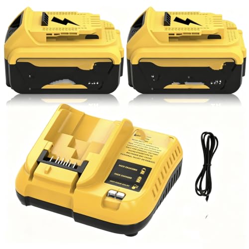 2 Pack 5500mAh Replacement for Dewalt Battery 18V / 20V 5.5Ah +Charger DCB107 for DCB184 DCB180 DCB181 DCB182 DCB200 DCB201 DCB204 Compatible with DCD/DCF/DCG Series Cordless Power Tools