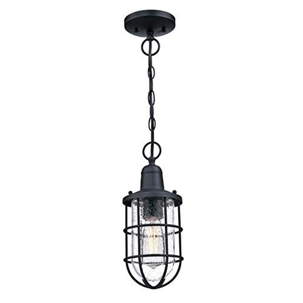 Westinghouse Lighting 6334840 Luminaire suspendu d'extérieur Crestview à une lampe, finition en noir texturé avec verre granuleux clair