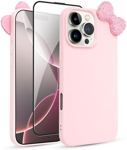 IPhone 15 Series Pink Bow Silicone Case Cover (White