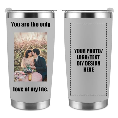 Takuno Custom 20oz Stainless Steel Travel Tumbler Cup Personalized Coffee Tumbler with Photos Text Logo Name Personalised Travel Mug with Straw Personalized Gifts for Anniversary Birthday Dad Mom