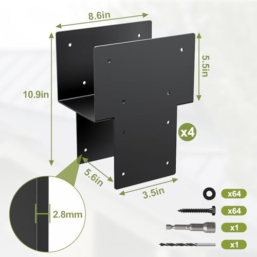 6x6 Post Caps Tie Brackets (Actual 5.5"x5.5") -4 Pack Heavy Duty Galvanized Steels Pergola Connector Brackets for Wood Posts, Gazebo & Deck Beams (Black) - Image 2