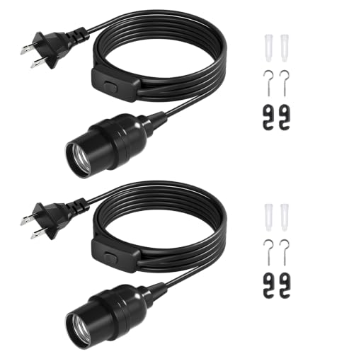 DiCUNO Pendant Light Cord, for Hanging Paper Lantern, 6.6 Ft, Black, 2-Pack