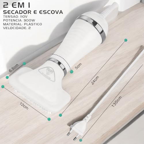 Escova Secadora de Pelos 2 em 1 para Cães e Gatos Escova Portátil Pet com Secador de Cabelo para Ani