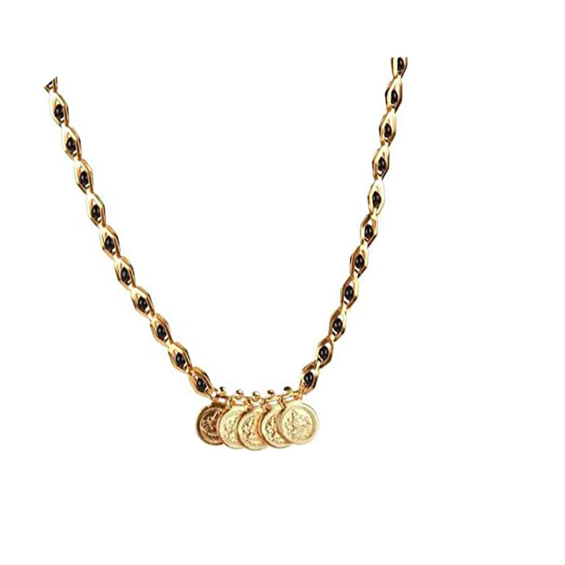 Short Mangalsutra Designs Gold Plated Latest 5 Lakshmi (Laxmi) Coin Pendent Single Line Mangalsutra Alloy Mangalsutra
