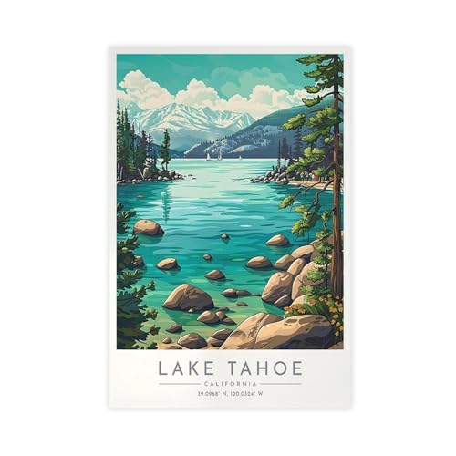 Poster Lac Tahoe : impression sur toile 60x90 cm pour décoration murale