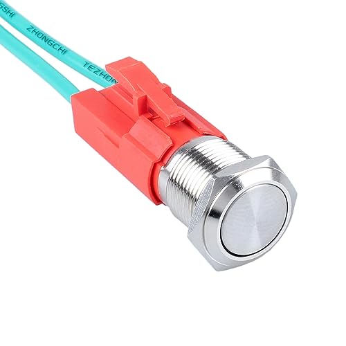 DMWD 16mm Heavy Duty Latching Metal Push Button Switch Waterproof Anti-Vandal Large Current 20Amp 12V 24V 110V ON-Off 1NO 2 Pins with Pre-Wired Socket for 5/8