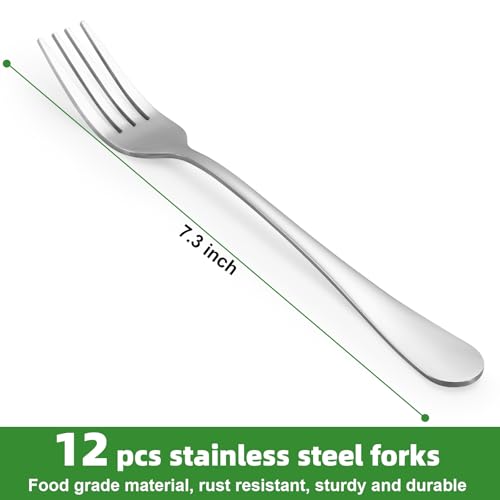 image for WISKEMA 12 Piece Dinner Forks Set, Food-Grade Stainless Steel Forks Si