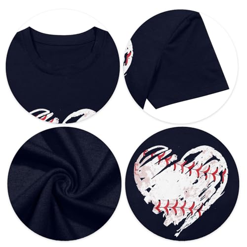 Baseball Shirts Women Baseball Mom Tshirt Baseball Heart Graphic Tee Game Day Gifts Funny Short Sleeve Tops Navy