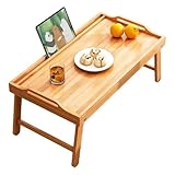 EZweekendローテーブル 折りたたみ おしゃれ 竹製 ちゃぶ台 ベッドテーブル 折り畳み机 座卓ベッドトレイ 軽食朝食トレイテーブル 折りたたみ式デスク ノートパソコンデスク 小型 軽量 膳 小さい 完成品 (げんしょく色,50*30*24CM)
