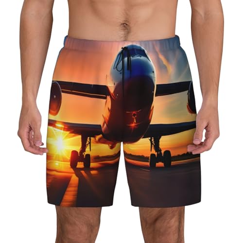 Pantalones cortos de natación ligeros con estampado original de cielo y avión