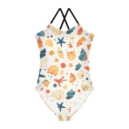 KLL Seashells Different Shapes and Starfish Girl 1 Piece Swim Suit Summer Swimwear Adjustable Strap Cute