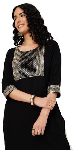 Max Women Rayon Regular Fit Kurta (NCEKFE24AU_Black_M