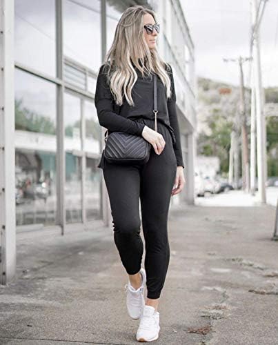 PRETTYGARDEN Women Fall 2 Piece Lounge Outfit Long Sleeve Tops High Waisted Jogger Pants Set Spring Travel Clothes Tracksuit (Black,Small) - 2