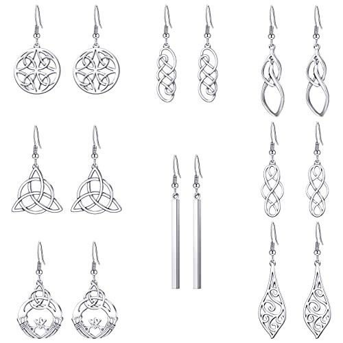 Yaomiao 8 Pairs Celtic Knot Dangle Earrings Silver Knot Drop Earrings Hook Earrings