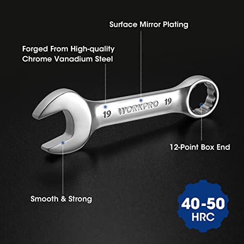 Workpro 12-Piece Stubby Combination Wrench Set, Metric 8-19Mm, Crv Steel Wrenches, Combination Ended Spanner Kit With Storage Case #TOP3