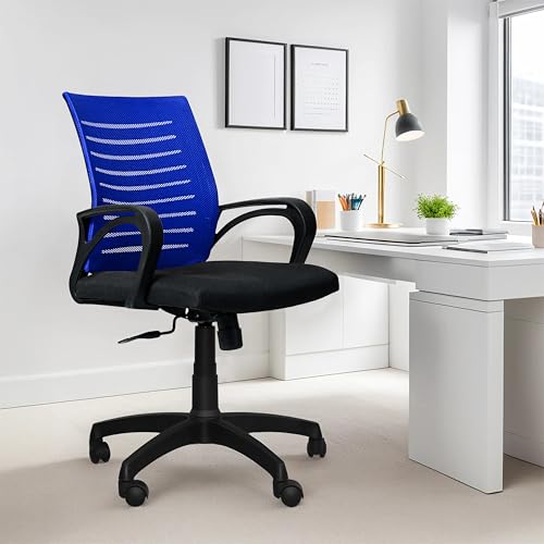 Image of Seventh Heaven Bolt Mid Back Revolving Office Chair for Work from Home, Study, and Computer Use | Heavy Duty Base | Ergonomic Mesh Design | Durable & Comfortable Seating (Blue Mesh)