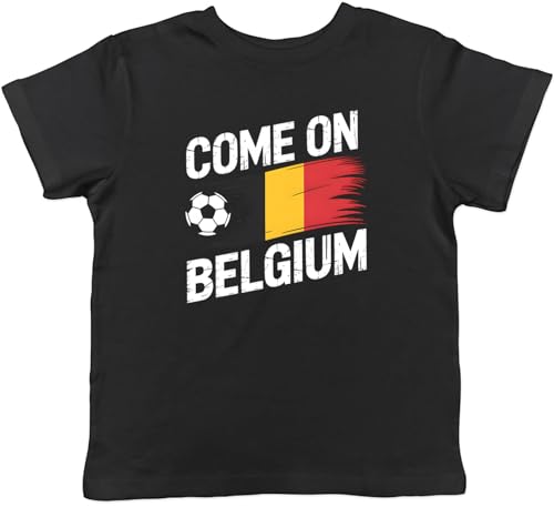 Image of Shopagift Come on Belgium Supporter Football Fan Kids Black T-Shirt Childrens Tee Boys Girls