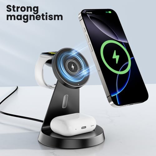 Image of Digiroot Wireless Charger for iPhone- 3 in 1 Charging Station for iPhone 16 /15 /14 /13 /12 /Pro Max /Pro /Mini /Plus, for Apple-Watch 10 /9 /8 /7 /SE /6 /5 /4 /3 /2 /1 /Ultra2 /Ultra, Charging for Airpods pro /2 /3 /4