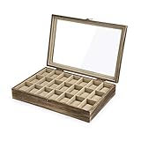 SRIWATANA Watch Box Case Organizer Display for Men Women, 21 Slot Wood Box with Glass Top,...