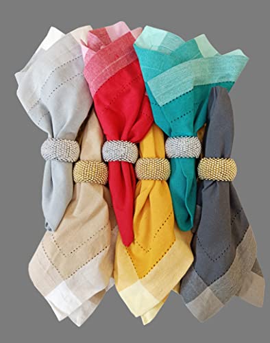 Farmhouse Cloth Napkin Set Of 6 100% Cotton Dinner Napkin Double Holes Size 20"X 20" Color Multicolour #TOP1