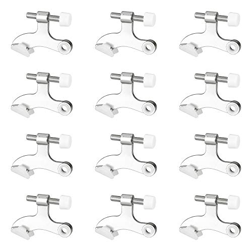 Door Stopper Hinge, Satin Nickel 12 Pack - Heavy Duty Adjustable Hinge Pin Door Stop Hardware with Rubber Bumper Tips