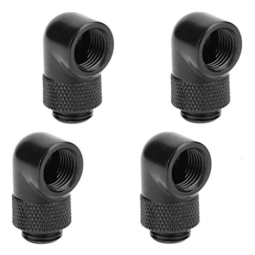 Floratek G1/4" 90 Degree Fitting Male to Female Extender Adapter Water Cooling Fittings Plug 90Â°Rotary Metal/Rigid/PETG Tubing Connector 4-Pack (Black)