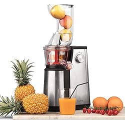 Maquina Para Hacer Jugo De Frutas Licuadora para Frutas y Verduras de Prensado en Frío, Extractor de Jugos, Multifunciones, Boquilla Extra Grande, 1 Litro, 60 RPM, 400 W, Libre de BPA, Acero Inoxidable, Gris. H.Koenig_GSX22