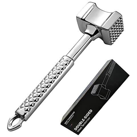 AMOZO Meat Tenderiser - The New Meat Hammer Made of Stainless Steel - Double-Sided Schnitzel Tenderiser - Stainless Steel Dishwasher Safe - Meat Platter for Schnitzel, Steaks Cover