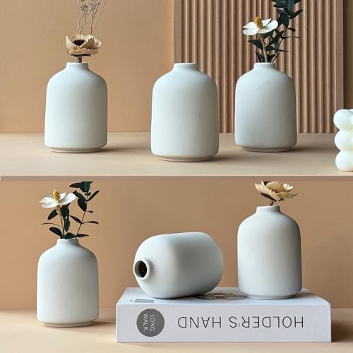 Modern White Small Ceramic Vase Set of 6 for Living Room Bedroom ...