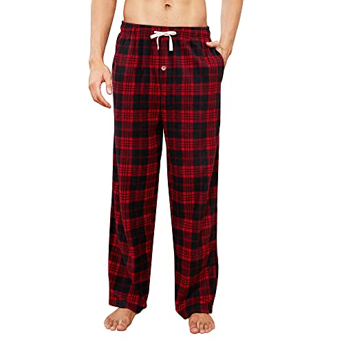 Image of U2SKIIN Mens Fleece Pajama Pants, Warm Plaid Lounge Pj Bottoms