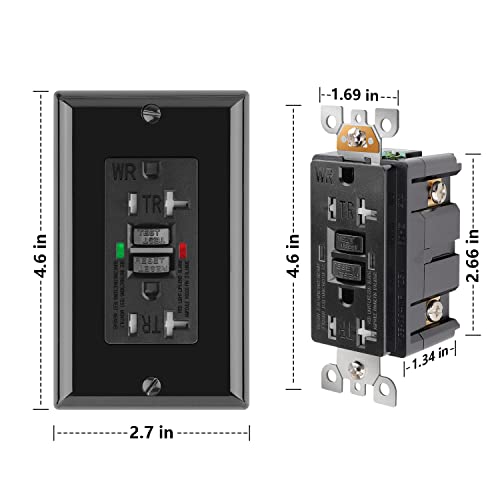 Powawini Gfci Outlet 20 Amp, Ul Listed, Self-Test, Led Indicator, Weather Resistant, Tamper-Resistant Receptacle With Decor Wall Plates And Screws, Indoor Or Outdoor Use, Black #TOP5