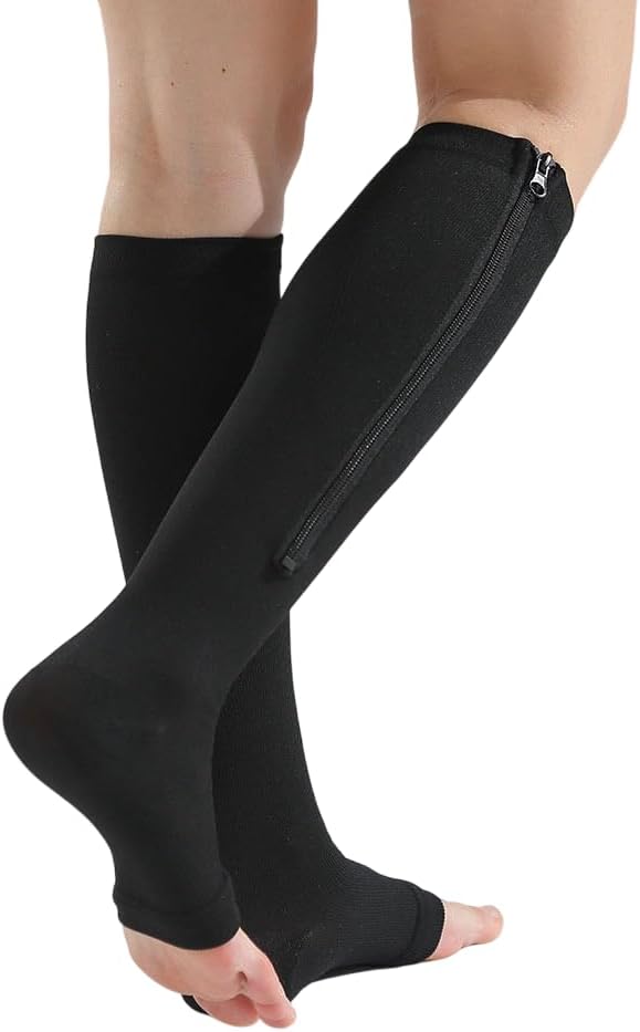 INOGIH Medical Compression Socks with Zipper, Knee High 15-20 mmHg Compression Socks for Women Men, Open Toe Support Socks for Varicose Veins - Image 4