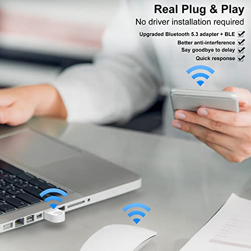 Image of USB Bluetooth Adapter 5.3 for Desktop PC, Plug & Play Mini Bluetooth EDR Dongle Receiver & Transmitter for Laptop Computer Bluetooth Windows 11 /10 /8.1-Pearl White