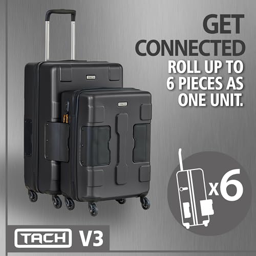 Tach V3.1 Hard Shell 2 Piece Luggage Set - 20 & 28 inch Luggage | Carry On & Large Checked Suitcases | Patented Built-In Connecting System | Rolling Suitcase Links 9 Bags (Black)