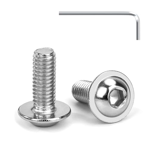 Tunejoy Tornillos de Cabeza Alomada con Brida M6 x 16 mm Tornillo de Cabeza Hexagonal de Acero Inoxidable A2 V2A Tornillos Máquina con llave Allen Rosca Completa 20 Piezas