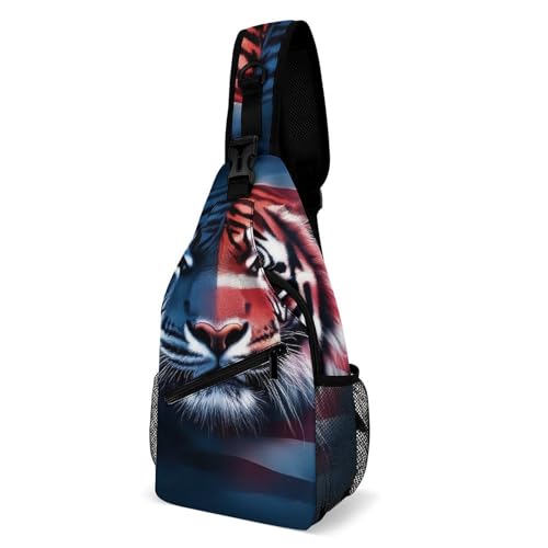 Women's Fashion Chest Bag, Travel Shoulder Pack, American Flag Tiger Flag Art Print Small Cross Body Sling Bag