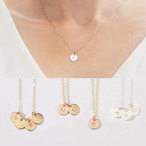 Initial Necklace, Letter Custom Engraved Birthday Graduation Mother\'s Day Christmas Gift Girl Friend Sister Personalized Coin Charms For Women 14K Gold Filled, Rose, Sterling Silver (CG244NE).