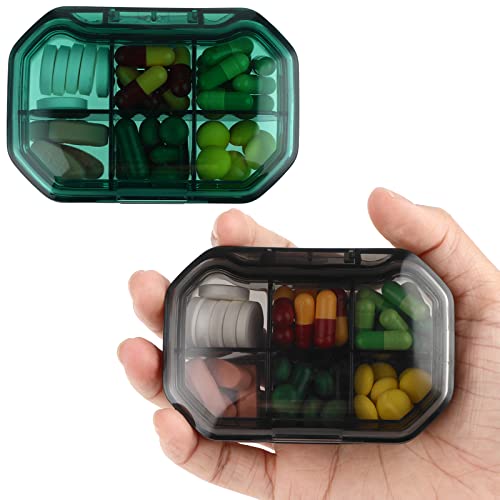 Sibba Daily Pill Organizer, 2 Pack 6 Compartments Portable Pill Case, Mini Pill Container For Pocket, Medicine Box For Camping Travel Vacation #TOP2