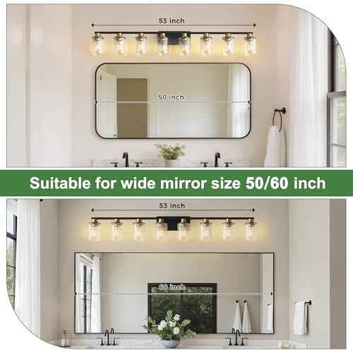 Image of DORESshop Bathroom Vanity Light Fixture 55 Inch 8-Light Black and Gold