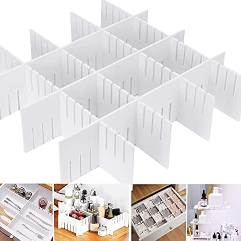 Drawer Dividers Organizer 8PCS, 42*9cm Deep Adjustable & Connectable Dresser Separator for Bedroom Office Kitchen Storage, DIY Organizador de Cajones, Tall Drawer Organizers for Clothing Closet, White Cover