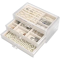 Cajones Para Joyas rokrist Caja Joyero Organizador de Joyas con 4 Cajones de Terciopelo Acrílico - Ideal para Aretes, Anillos, Collares, Pulseras y Regalos para Mujeres - Beige