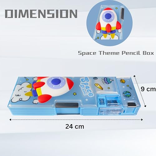 Image of ZAFCO Plastic Astronaut Magnetic Pencil Box for Kids | Large Capacity Space Theme Compass for Boys for School | Stationaries Organizer Return Gift | Pack of 1, Blue