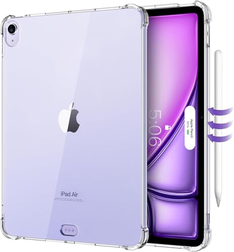 Clear Case for iPad Air 11 (M3 2025 / M2 2024) iPad Air 4 & 5 10.9 Inch (2020/2022) Case Case with Four Soft TPU Reinforced Corner Soft TPU Bumper Transparent Back Cover Anti-Scratch Clear