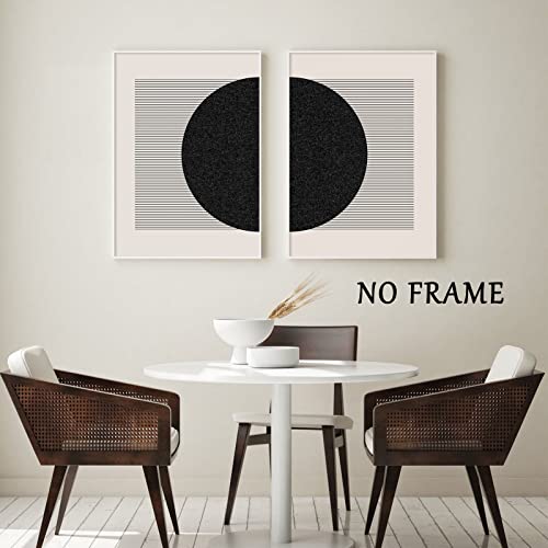 Black And Beige Minimalist Wall Art Black Geometric Picture Minimalist Boho Posters Abstract Geometric Print Black And Beige Boho Painting Line Canvas Boho Modern Artwork Decor 16X24Inchx2 No Frame #TOP6